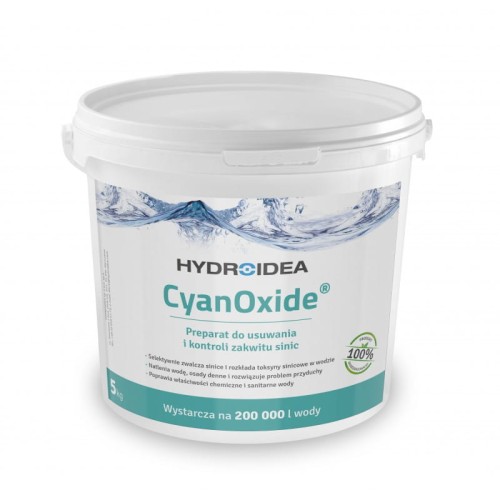 CYAN-OXIDE do ZWALCZANIA SINIC w wodzie 5kg na 200m3 OCZKO WODNE CyanoOxide CyanOxide staw rybny kąpielowy cyanostopper HydroIdea Hydro Idea