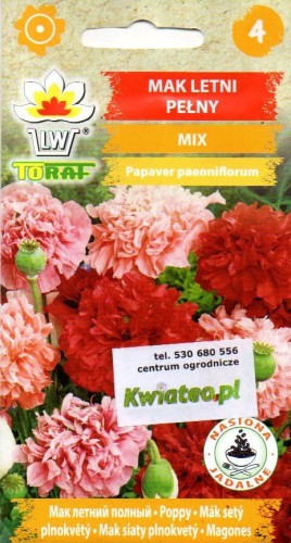 MAK PEŁNY ogrodowy (Papaver somniferum) nasiona mieszanka kolorów