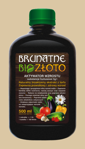 Brunatne BIO Złoto BIOSTYMULATOR 500ml koncentrat aktywator wzrostu roślin BIOZŁOTO biozłoto bio-złoto