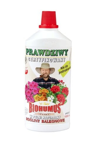 BIOHUMUS ROŚLINY BALKONOWE 1 Litr koncentrat nawóz dżdżownic kalifornijskich naturalny bezpieczny na kwitnienie pelargonia surfinia kwitnące i zielone