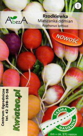 RZODKIEWKA mieszanka kolorów kształtów odmian w taśmie 6 metrów 6mb 270szt. nasion TAŚMA nasienna nasiona