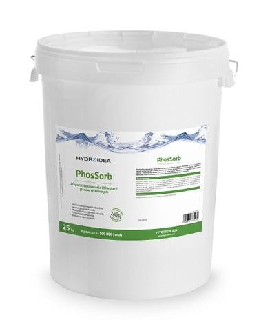 PHOS-SORB usuwa FOSFORANY ogranicza GLONY i osady denne 25kg na 500m3 STAW KĄPIELOWY, zbiornik wodny, staw zarybiony PhosSorb HYDROIDEA Hydro