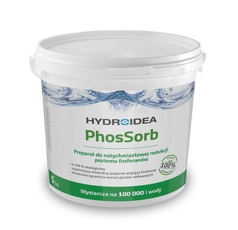 PHOS-SORB usuwa FOSFORANY ogranicza GLONY i osady denne 5kg na 100m3 OCZKO WODNE, STAW KĄPIELOWY, zbiornik wodny zarybiony PhosSorb HYDROIDEA Hydro